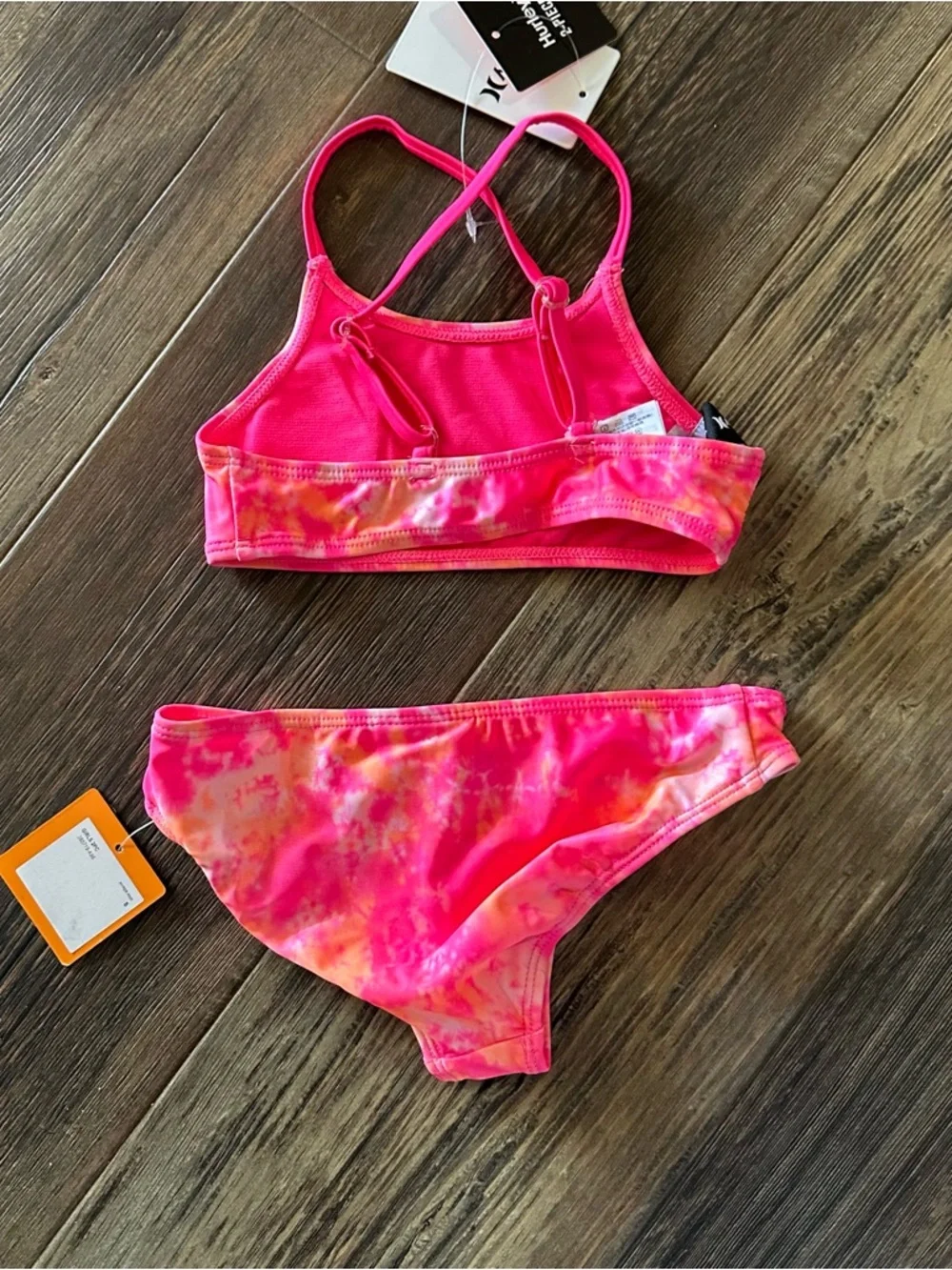 HURLEY 2-piece bikini UPF 50+ Hyper pink tie-dye girls 5 swimsuit